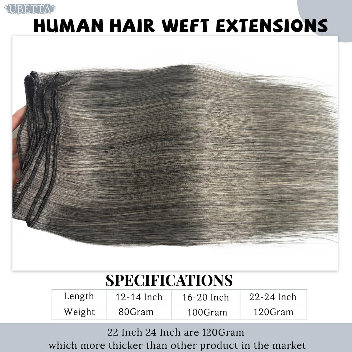 Grey Salt & Pepper Remy Human Hair Wefts 16 Inch Sew-In Extensions