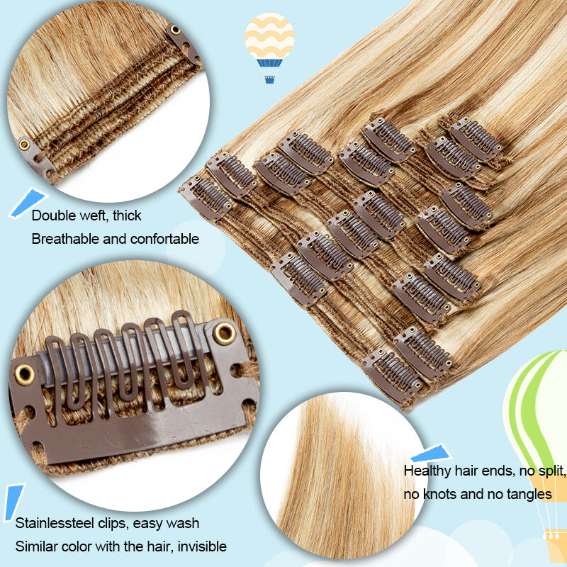 Thick Remy Clip-In Hair Extensions Full Head Double Weft Human Hair