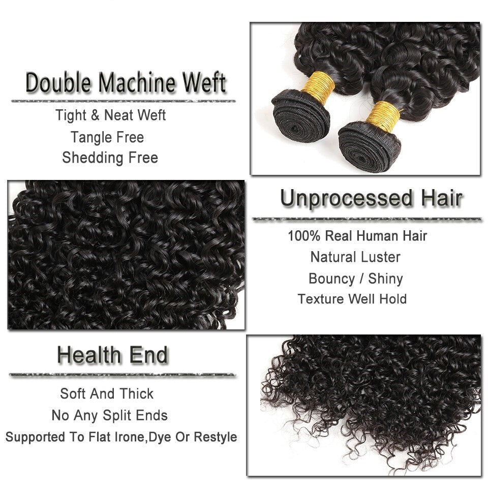 Remy Human Hair Bundle - Unprocessed Brazilian Virgin Curl Hair, Multiple Lengths