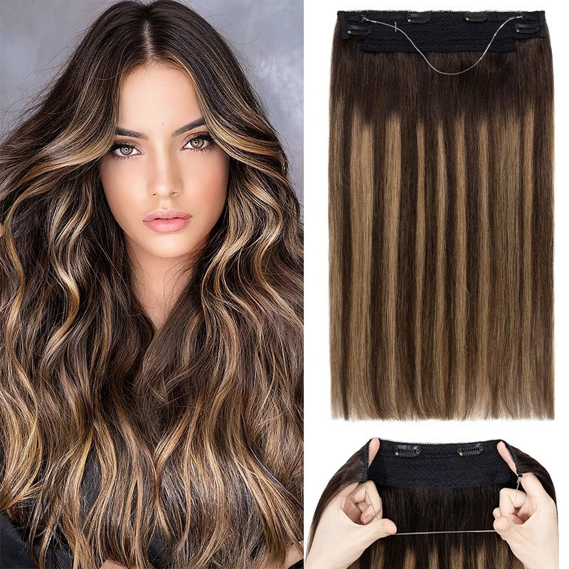 Remy Human Hair Clip-In Extensions with Invisible Wire & Clips - Thick, Natural Look
