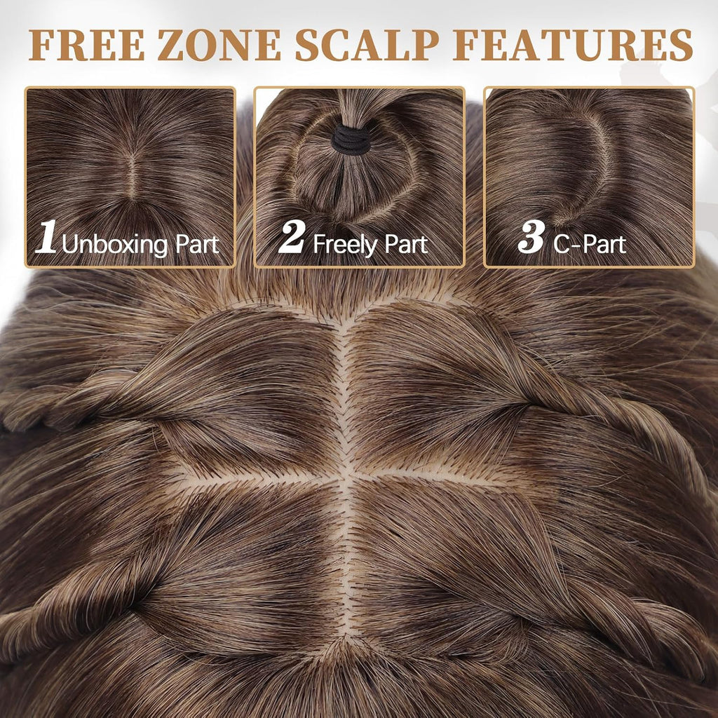 Blonde Wig with Bangs - Long Straight Layered Hair for Women, Natural Look, 26 Inch