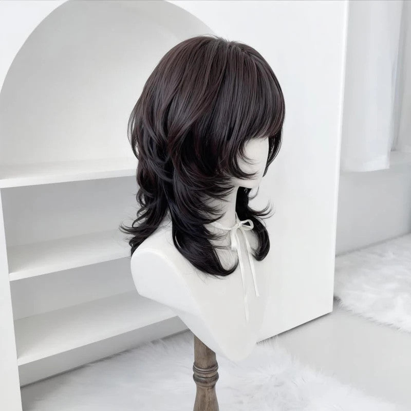 18 Inch Black Synthetic Wolf Cut Wig with Bangs for Daily & Party Looks
