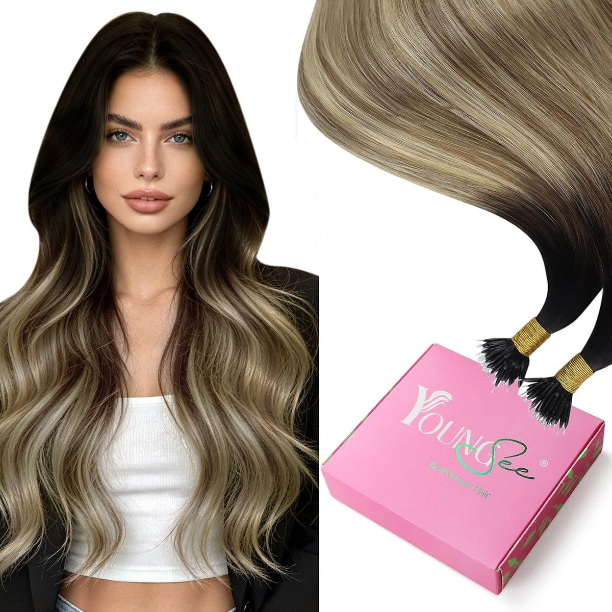Nano Link Hair Extensions - 18 Inch Human Hair, Dark to Medium Brown, 50g