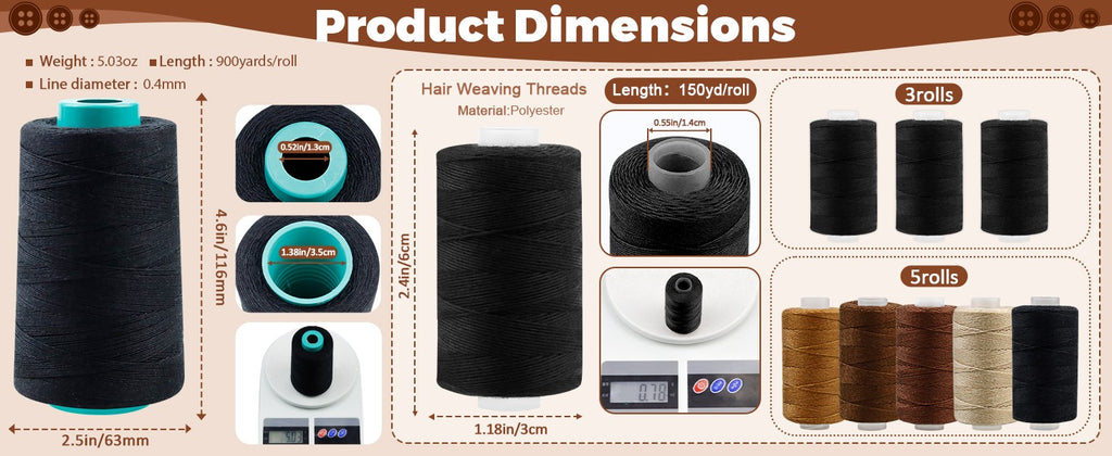 Hair Extension Thread Kit with Needles & Pins for Wig Weaving - Black
