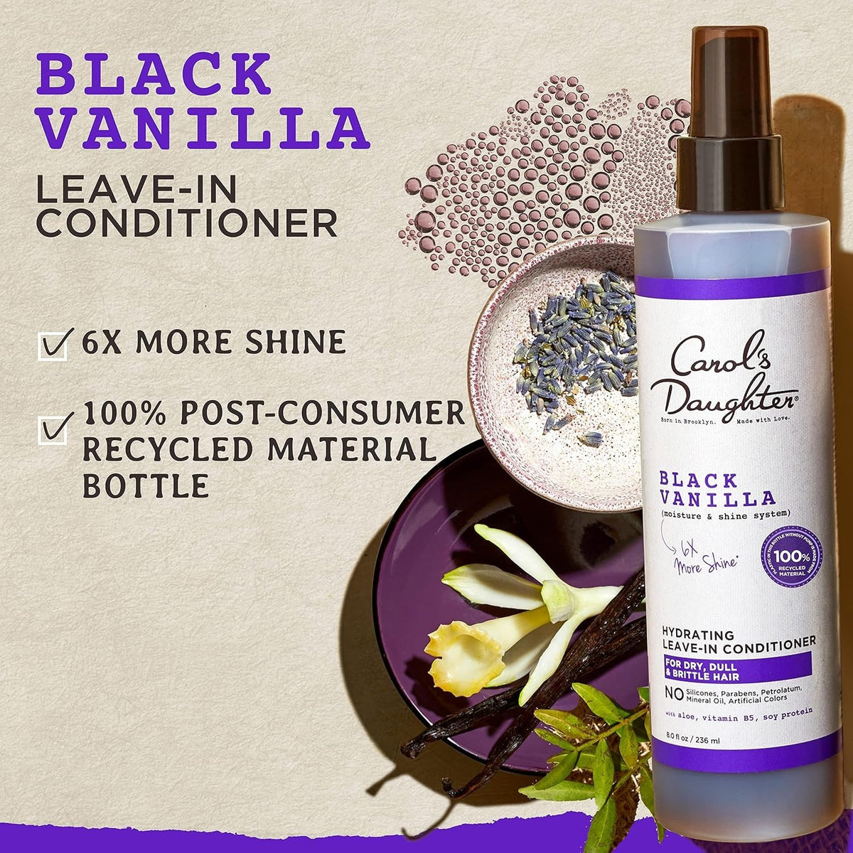 Black Vanilla Leave-In Conditioner for Curly Hair - Moisturizing & Detangling, 8 Fl Oz, Pack of 2
