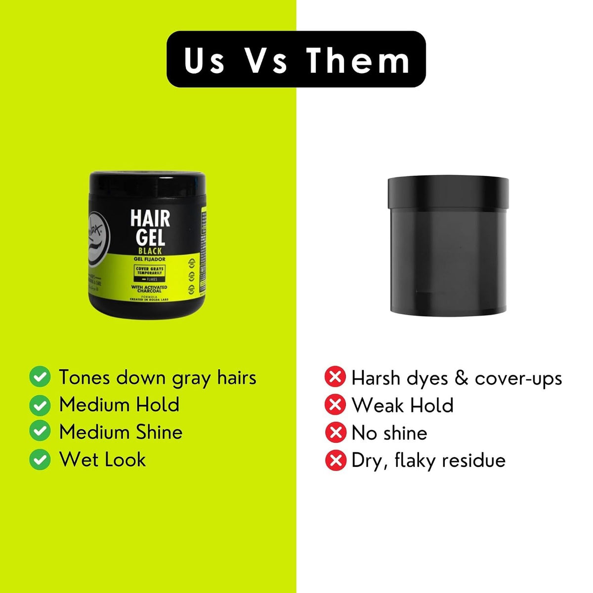 Black Hair Gel for Men - Medium Hold Styling with Activated Charcoal, 17.6 oz