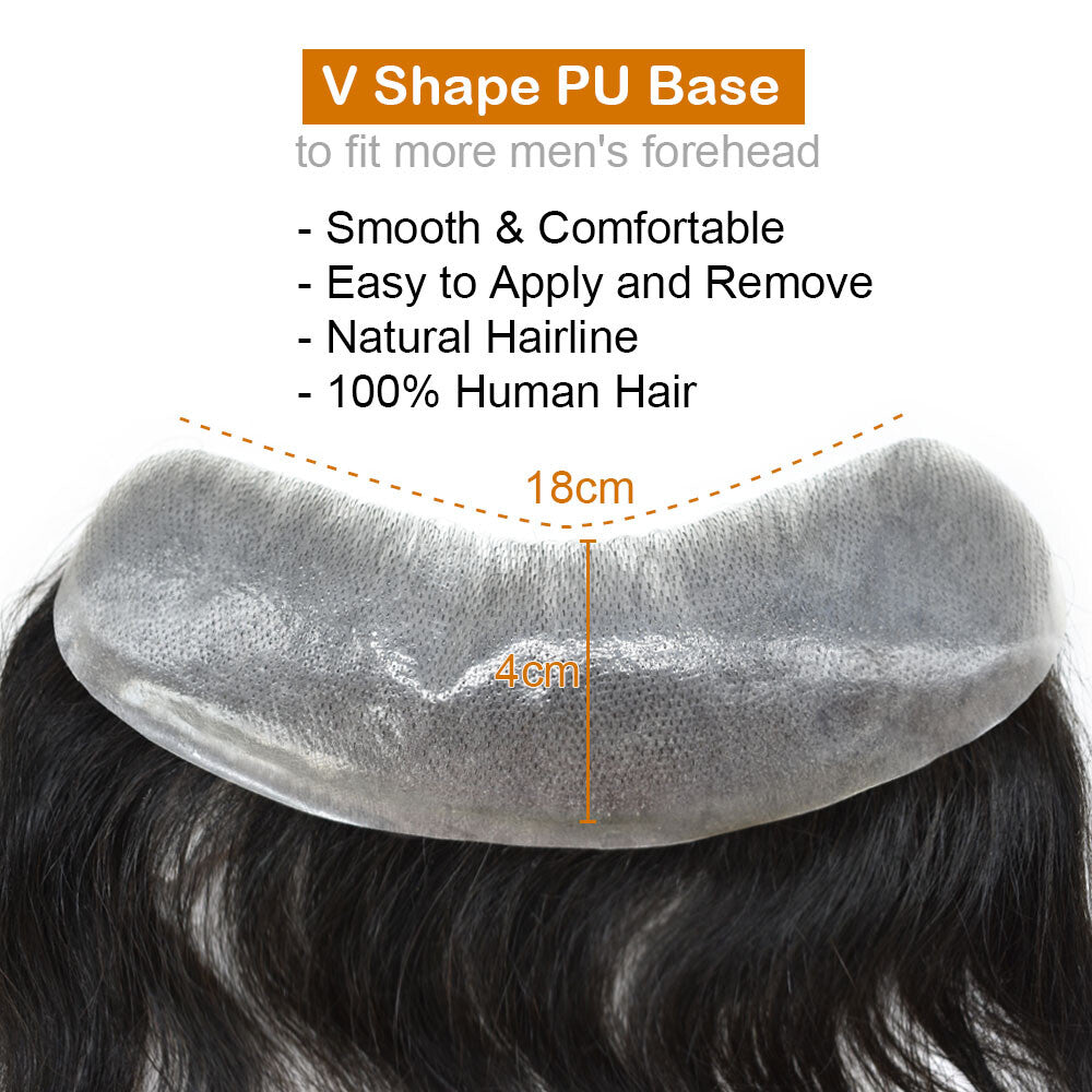 Men's Invisible Hair Frontal V-Loop Hairpiece for Receding Hairline