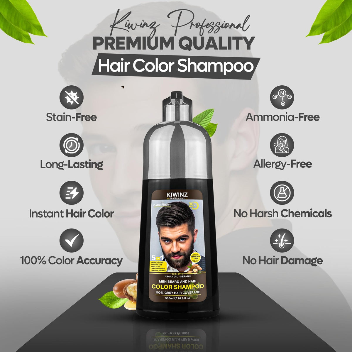Dark Brown Hair Color Shampoo - Long-Lasting, Ammonia-Free, 16.9 Fl Oz