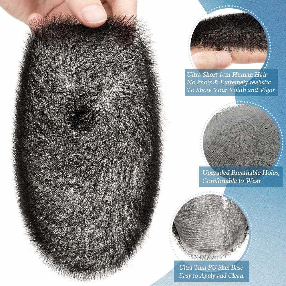 Men's Short Buzz Cut Toupee with Thin PU Skin Base - 100% Human Hair System