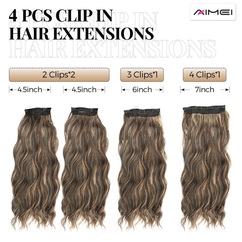 4 Pieces Clip In Hair Extensions Long Wavy 20 Inches - Natural Synthetic Fiber