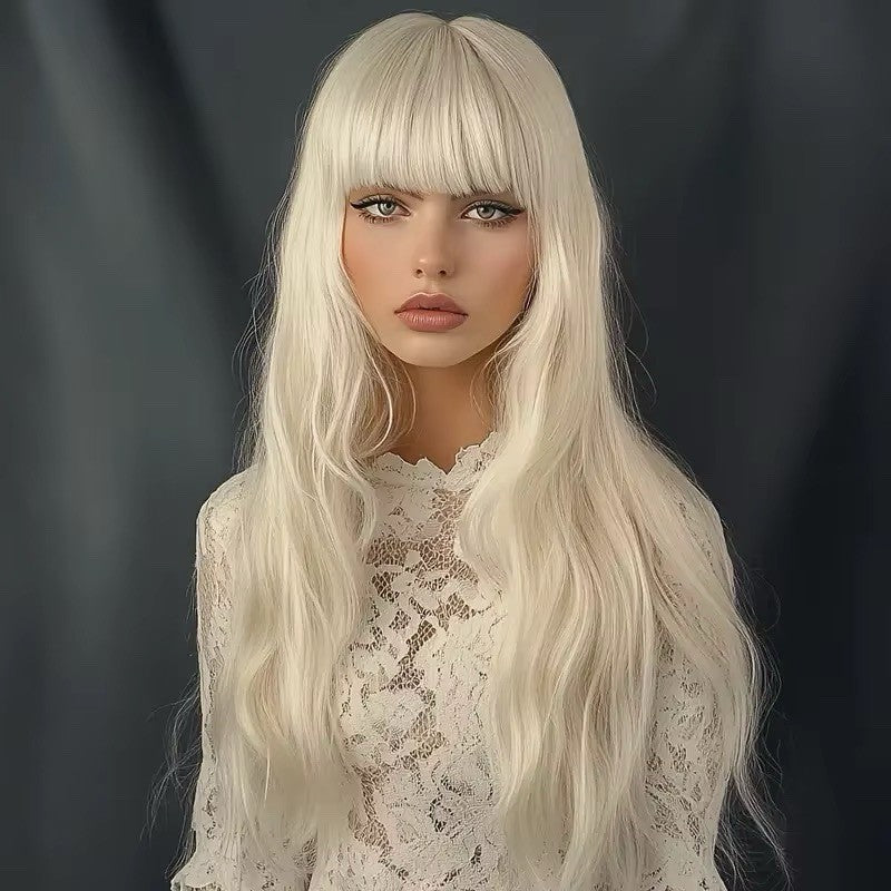 Long Wavy 28-Inch Halloween Costume Wig in Platinum Blonde & Gray