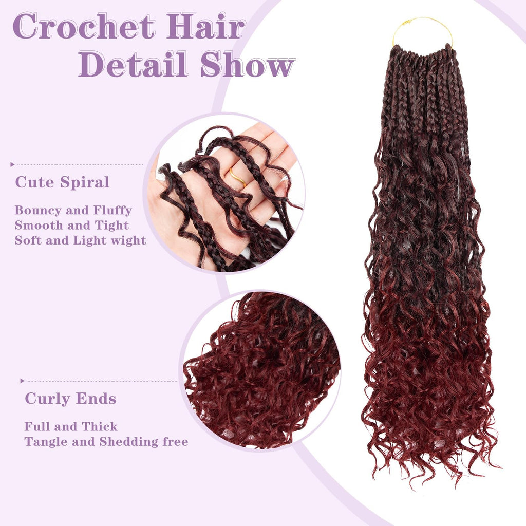 Boho Box Braids Crochet Hair 14 Inch Curly Ends Synthetic for Black Women