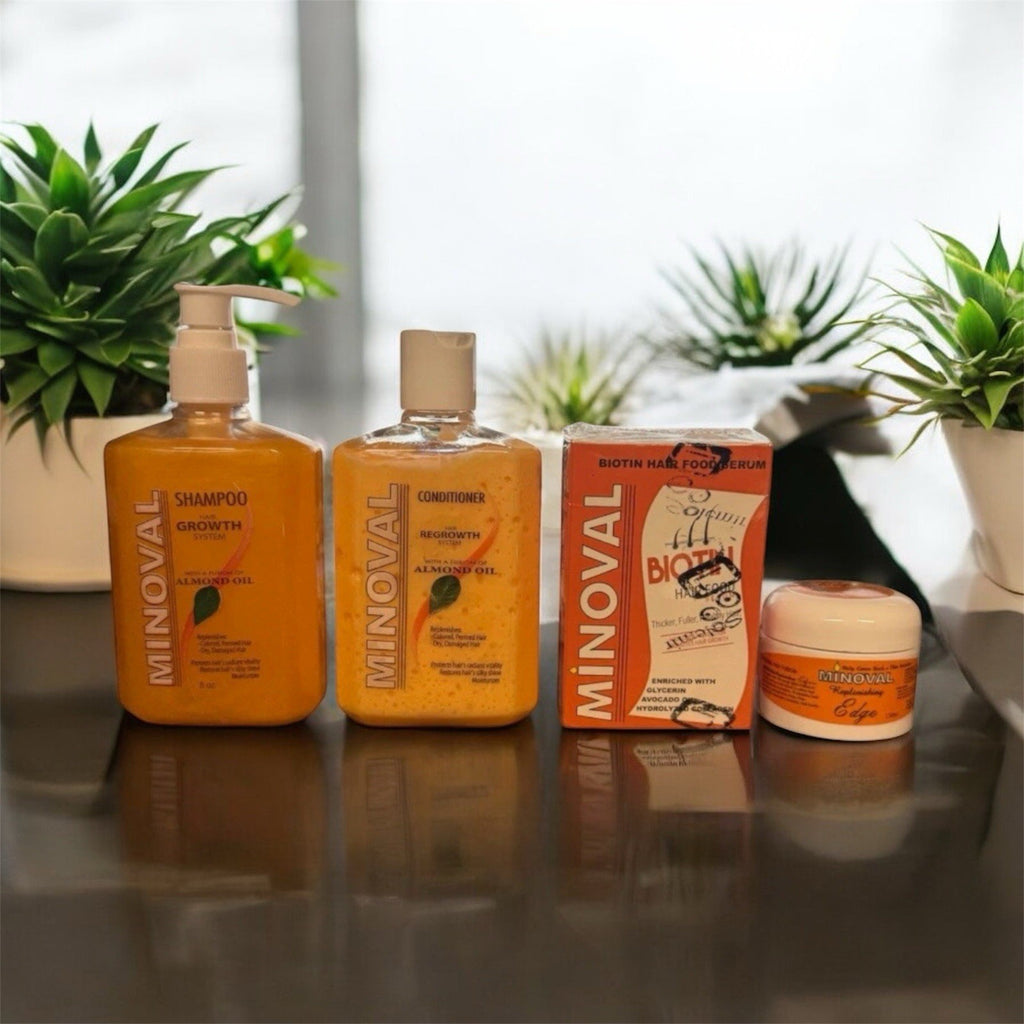 Minoval Hair Food Serum Dropper Set with Conditioner Shampoo & Edge Control