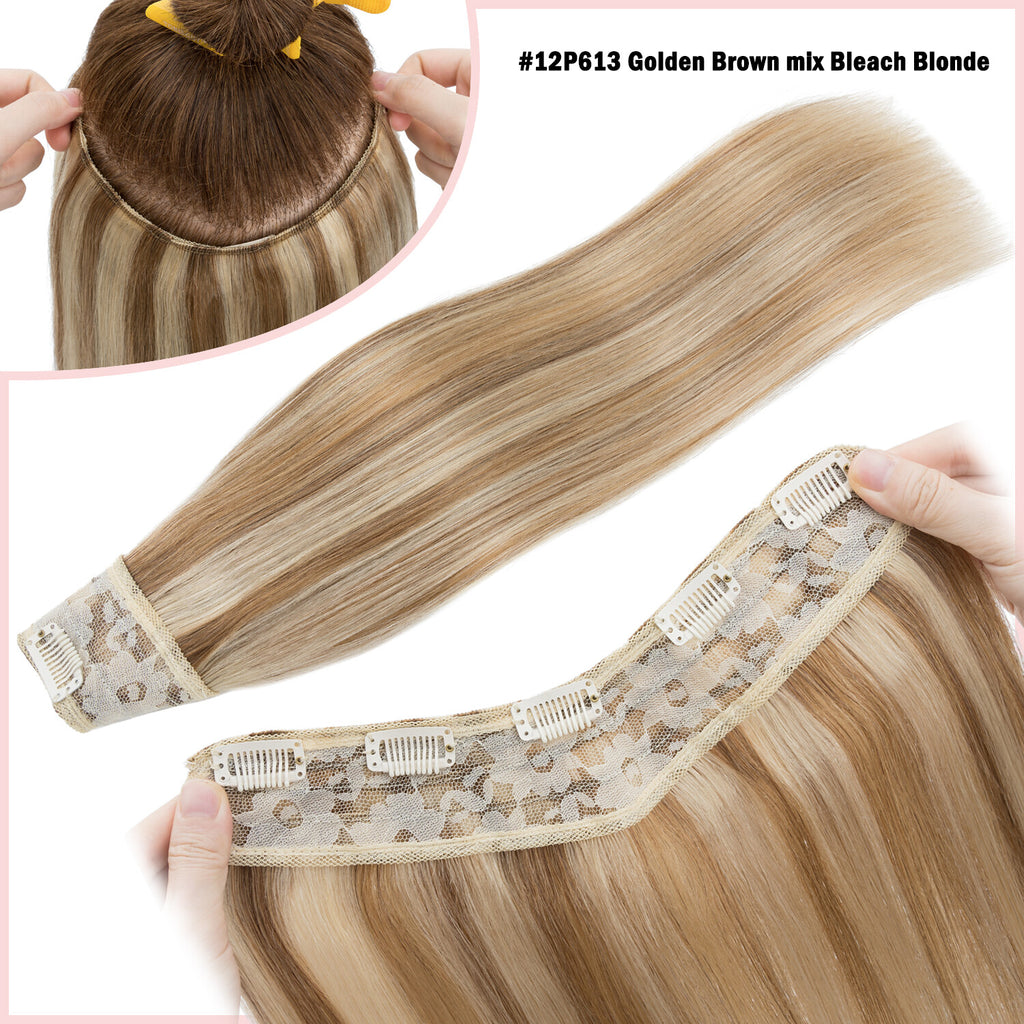 U Shape Full Head Remy Human Hair Extensions - One Piece Clip-In Weft