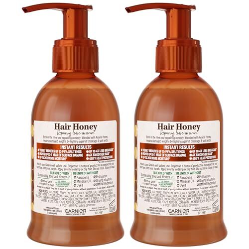 Garnier Honey Leave-In Hair Repair Serum for Damaged Hair 5.1 Fl Oz - Pack of 2
