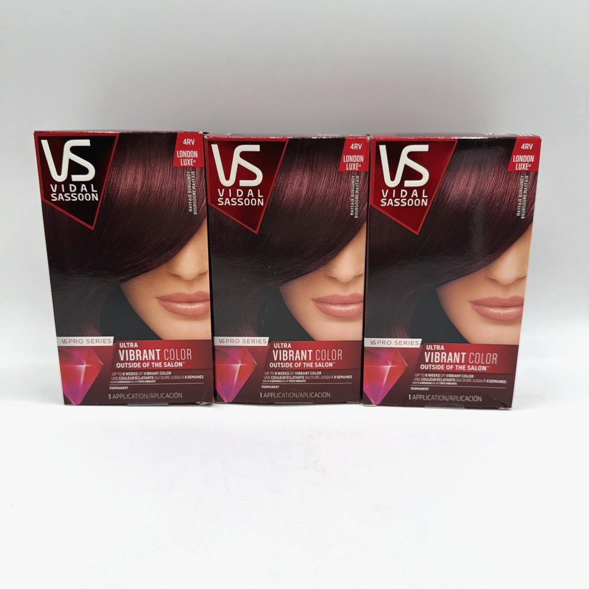 Vidal Sassoon Pro Series Ultra Vibrant Hair Color 4RV Mayfair Burgundy 3 Pack
