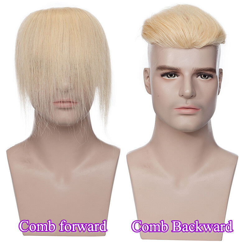 Mens Human Hair Toupee Hair Replacement System with PU Skin Base