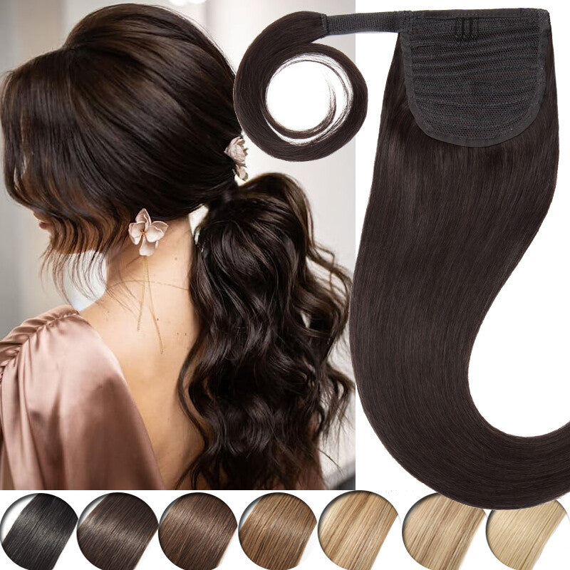 100% Human Hair Ponytail Extensions Clip-In Wrap Around Hairpiece