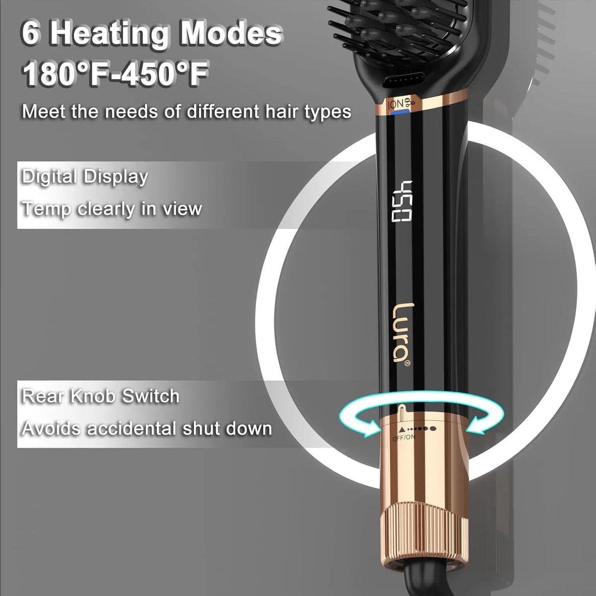 Ionic Hair Straightening Brush with Dual Voltage & 6 Heat Settings