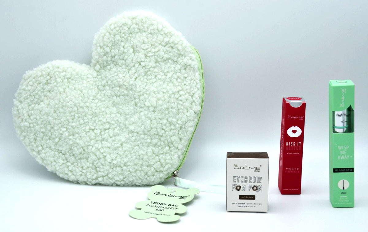 Makeup Bag with Lip Balm Mascara and Eyebrow Pomade - Plush Heart Design
