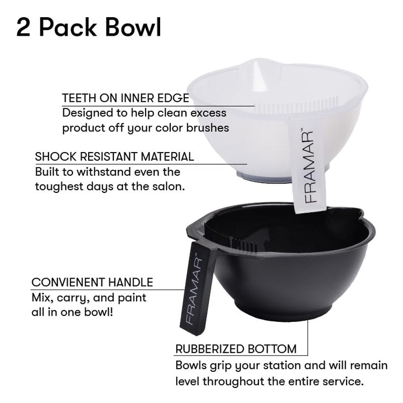 2PCS Hair Dye Mixing Bowls with Brush Cleaner, Rubberized Non-Slip Bottom