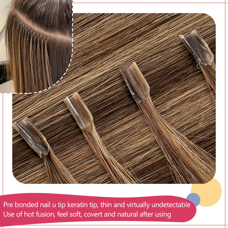 Pre-Bonded Human Hair Extensions U Tip Keratin Hair Extensions - Multiple Lengths & Colors