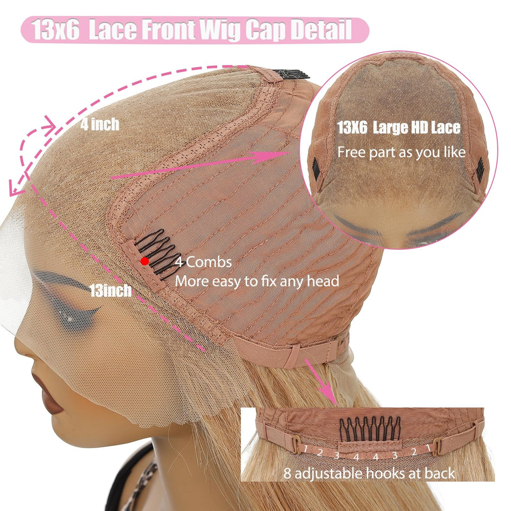 Long 30-Inch Honey Blonde Balayage Lace Front Wig with Pre-Layered Style