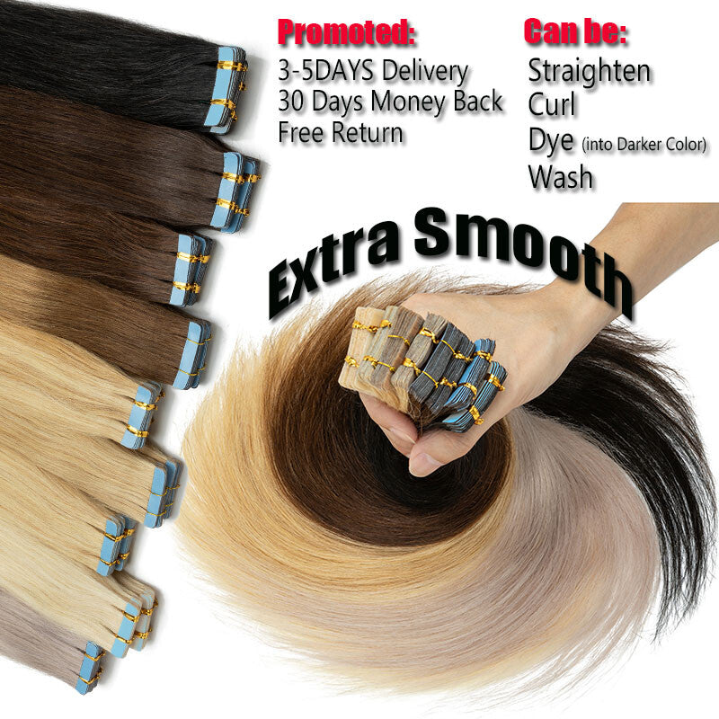 Remy Human Hair Tape-In Extensions 80PCS Full Head Thick Hair Set