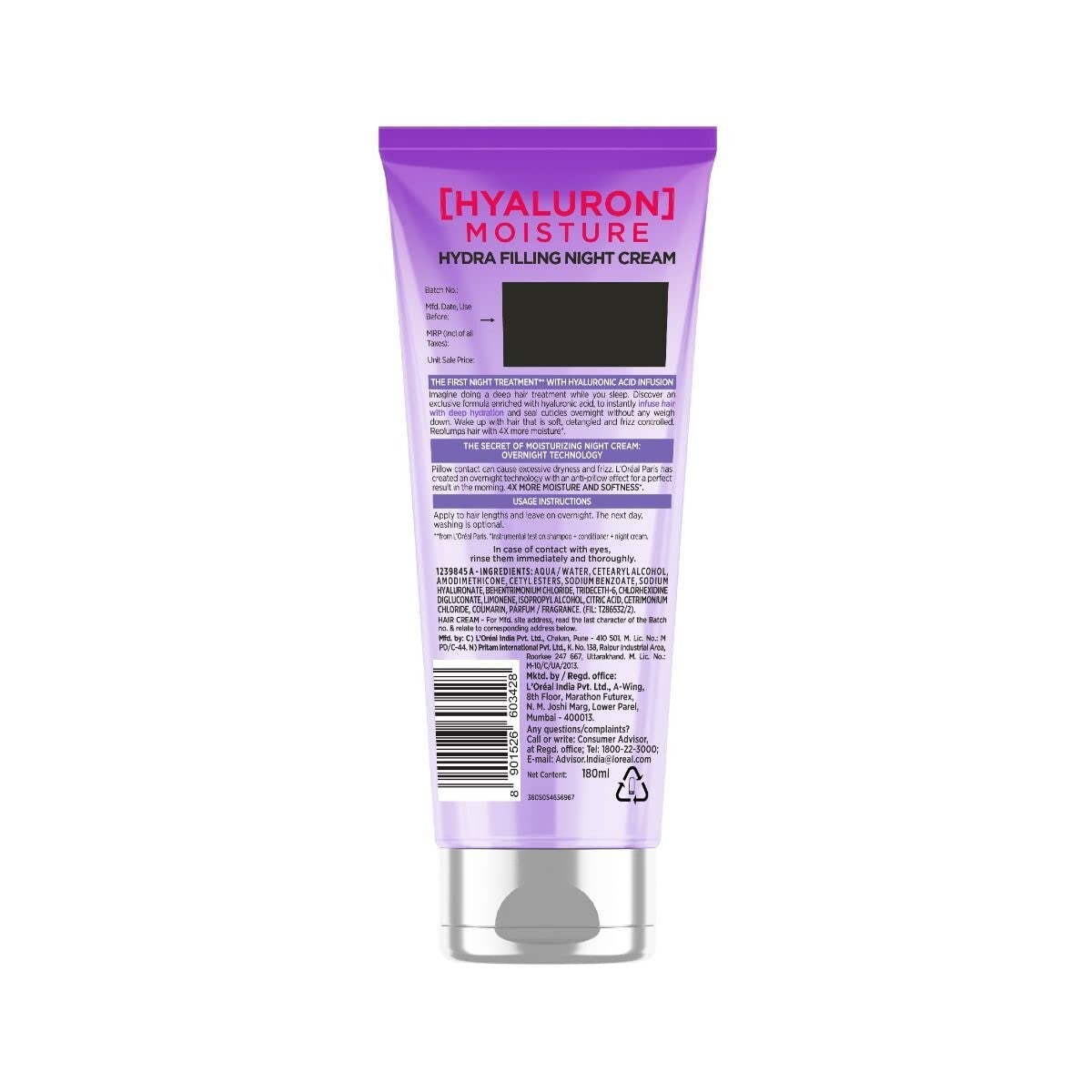 Leave-In Hair Cream with Hyaluronic Acid for Dry & Dehydrated Hair 180ml