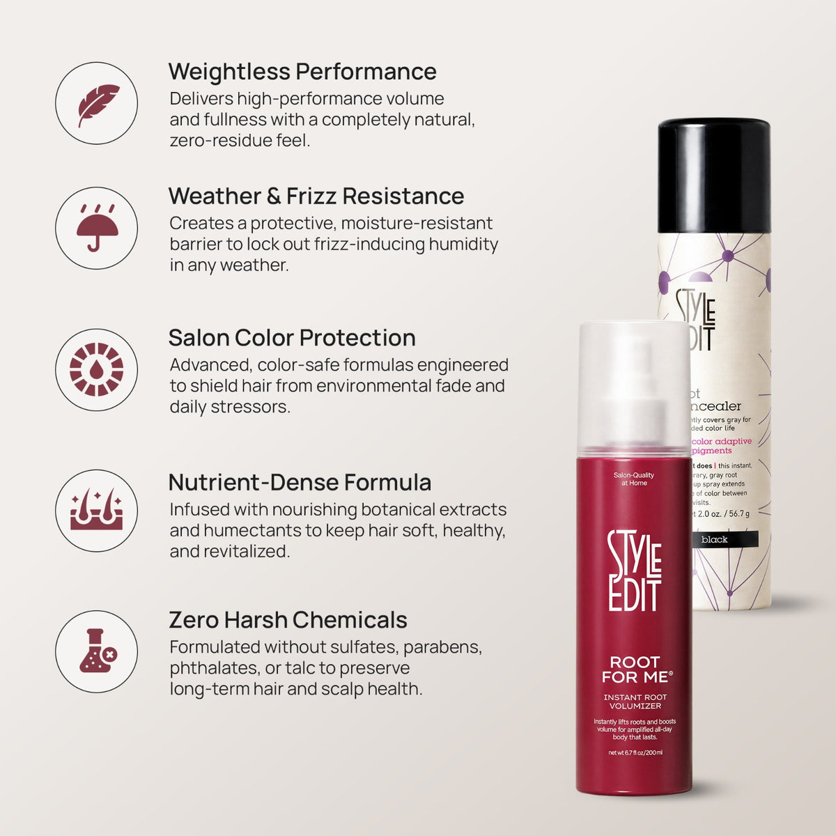 Root Concealer & Volumizing Spray Bundle for Gray Cover & Fuller Hair