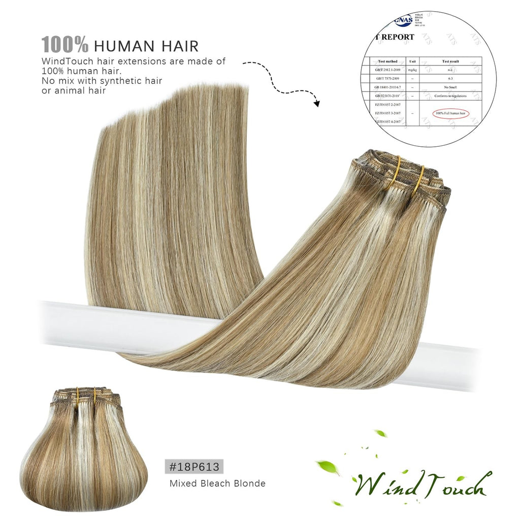 Clip-In Hair Extensions 15 Inch Real Human Hair Balayage Blonde 7PCS