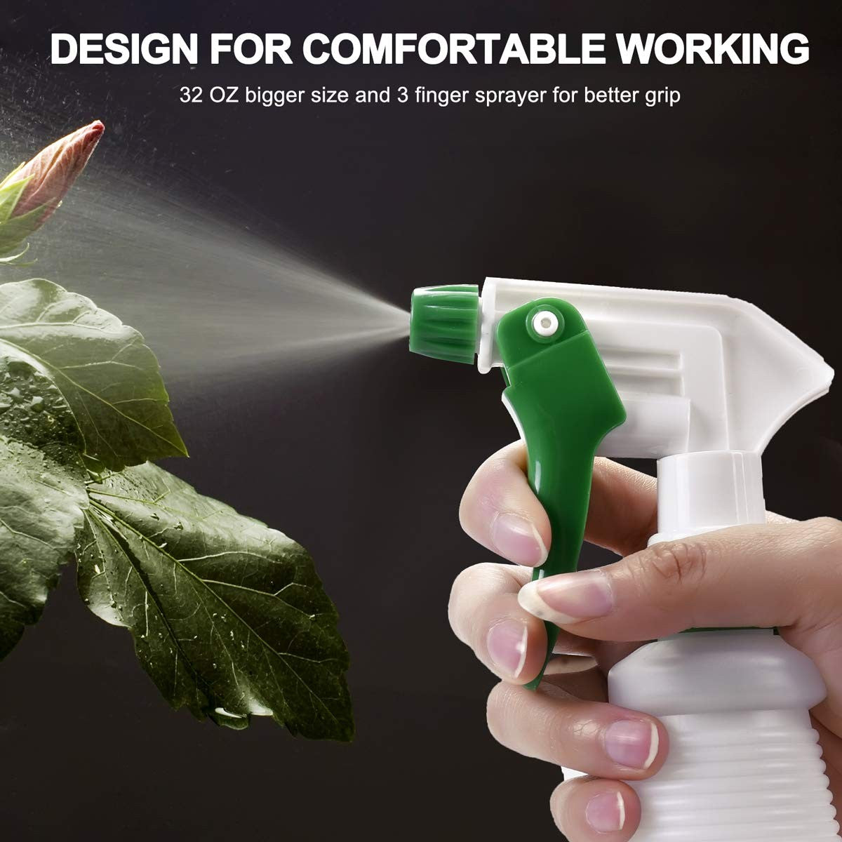 Heavy Duty 32 Oz Plastic Spray Bottles 3-Pack, Leak-Proof All-Purpose with Adjustable Nozzle