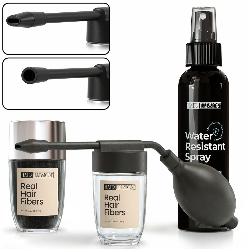 Hair Fibers Kit with Water-Resistant Spray for Thinning Hair - 18g Black