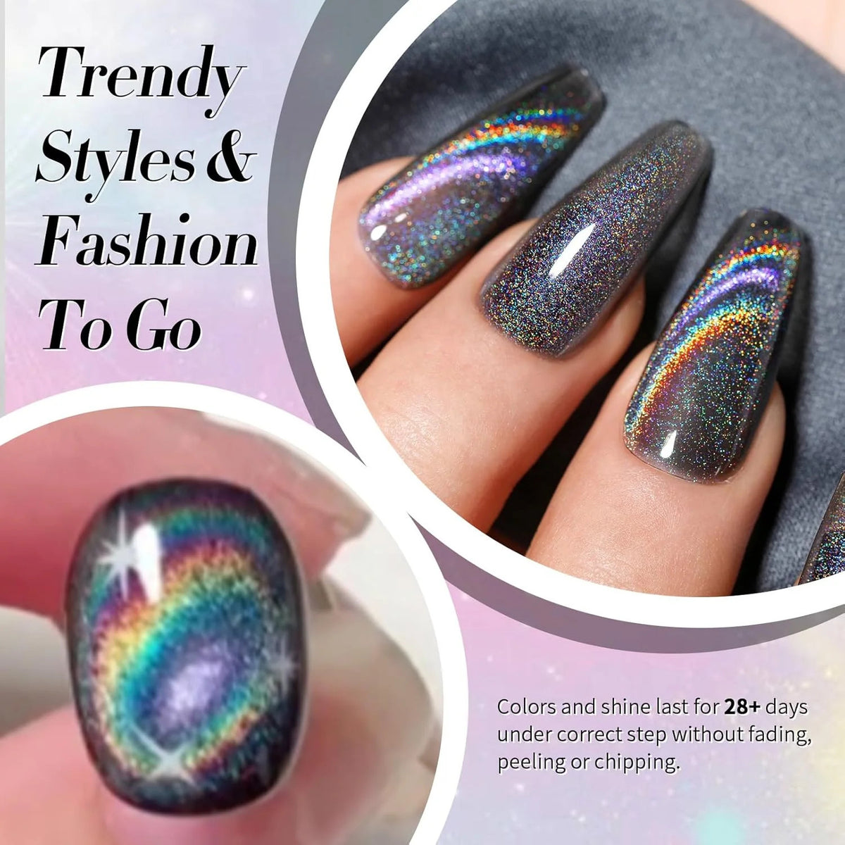 Magnetic Cat Eye Gel Nail Polish Holographic Rainbow Effect 15ml