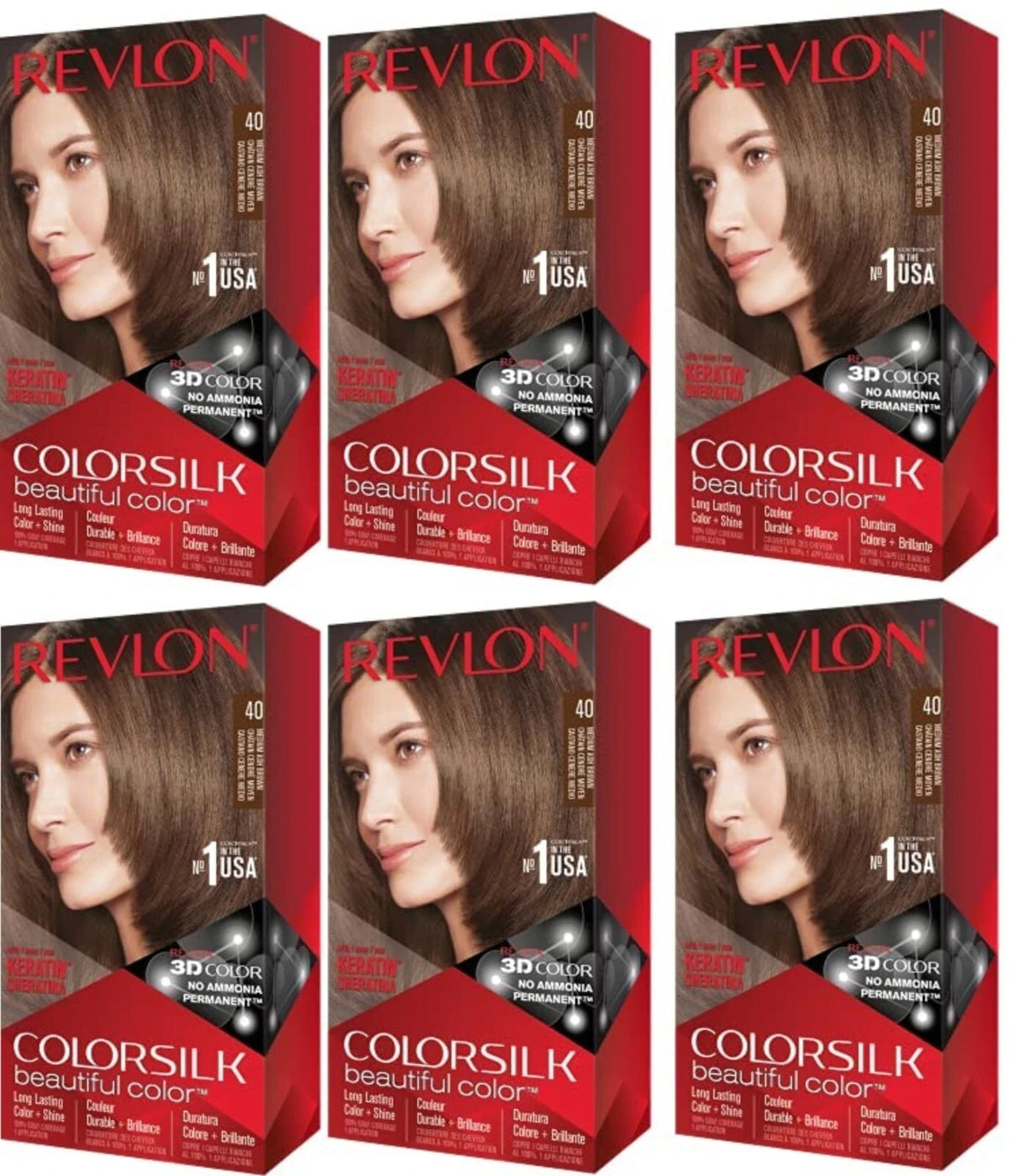 (6 Pack) Revlon ColorSilk Permanent Hair Color #40 Medium Ash Brown