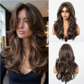 Women Cosplay Wig with Bangs, Long Wavy Synthetic Hair, Heat-Resistant Brown
