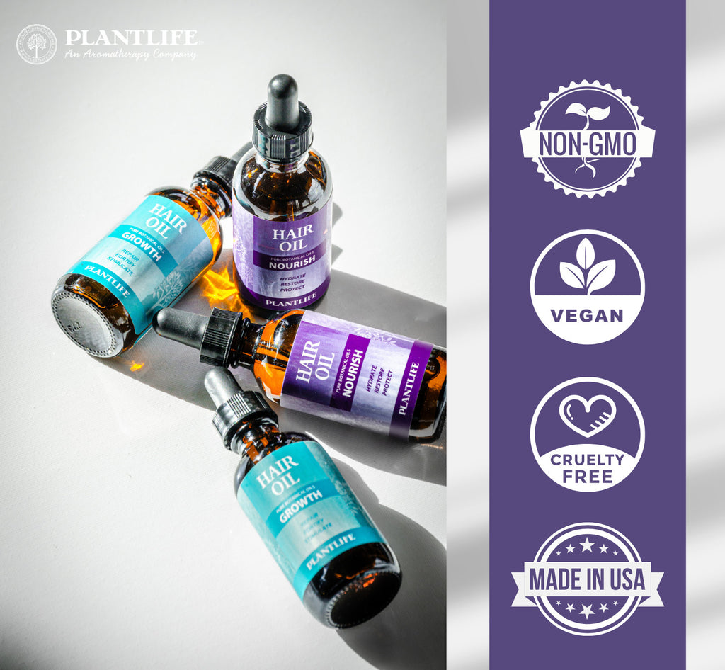 Plantlife Natural Hair Oils for Growth & Nourishment - Organic Botanical Blend