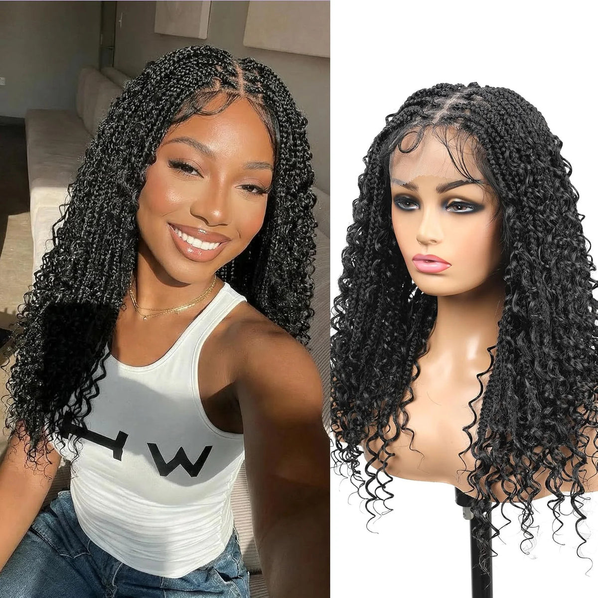 16-Inch Boho Braided Curly Full Lace Front Wig for Black Women