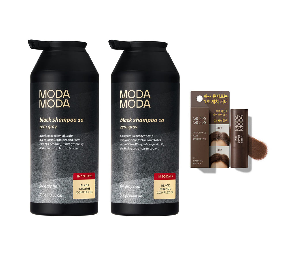 Gray & Black Hair Shampoo Set with Natural Brown Hair Cover Stick – Gentle, Nourishing Hair Care