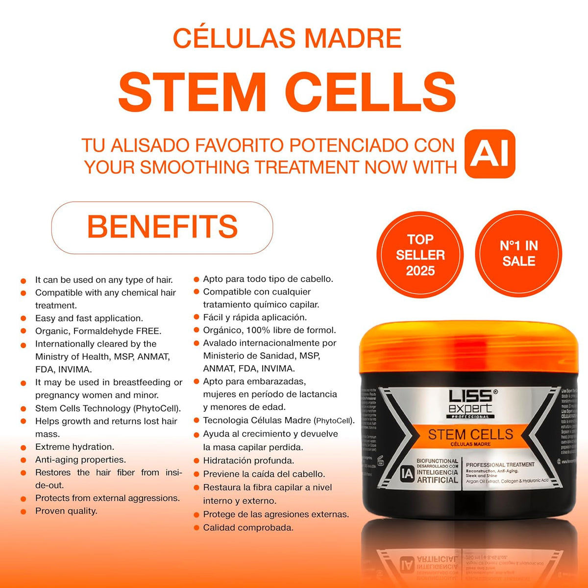 Keratin Hair Smoothing Treatment with Argan Oil & Plant Stem Cells - Long-Lasting Frizz Control