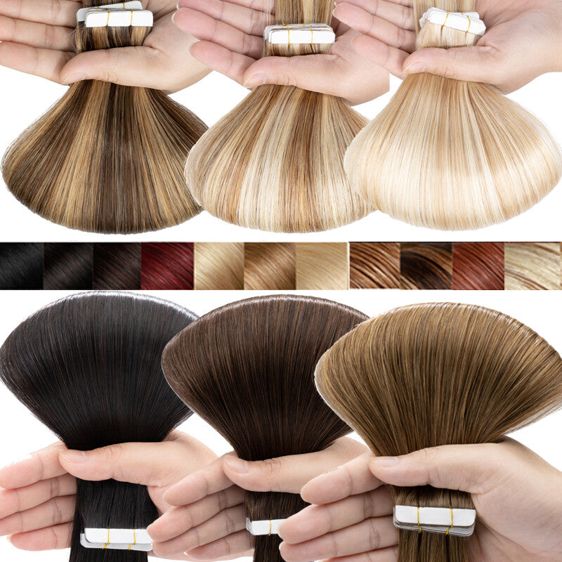 Remy Human Hair Tape-In Extensions Full Head 40pcs - Various Lengths & Colors