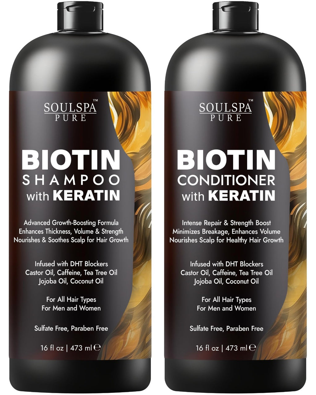 Biotin & Keratin Hair Growth Shampoo & Conditioner Set - Sulfate-Free 16 fl oz