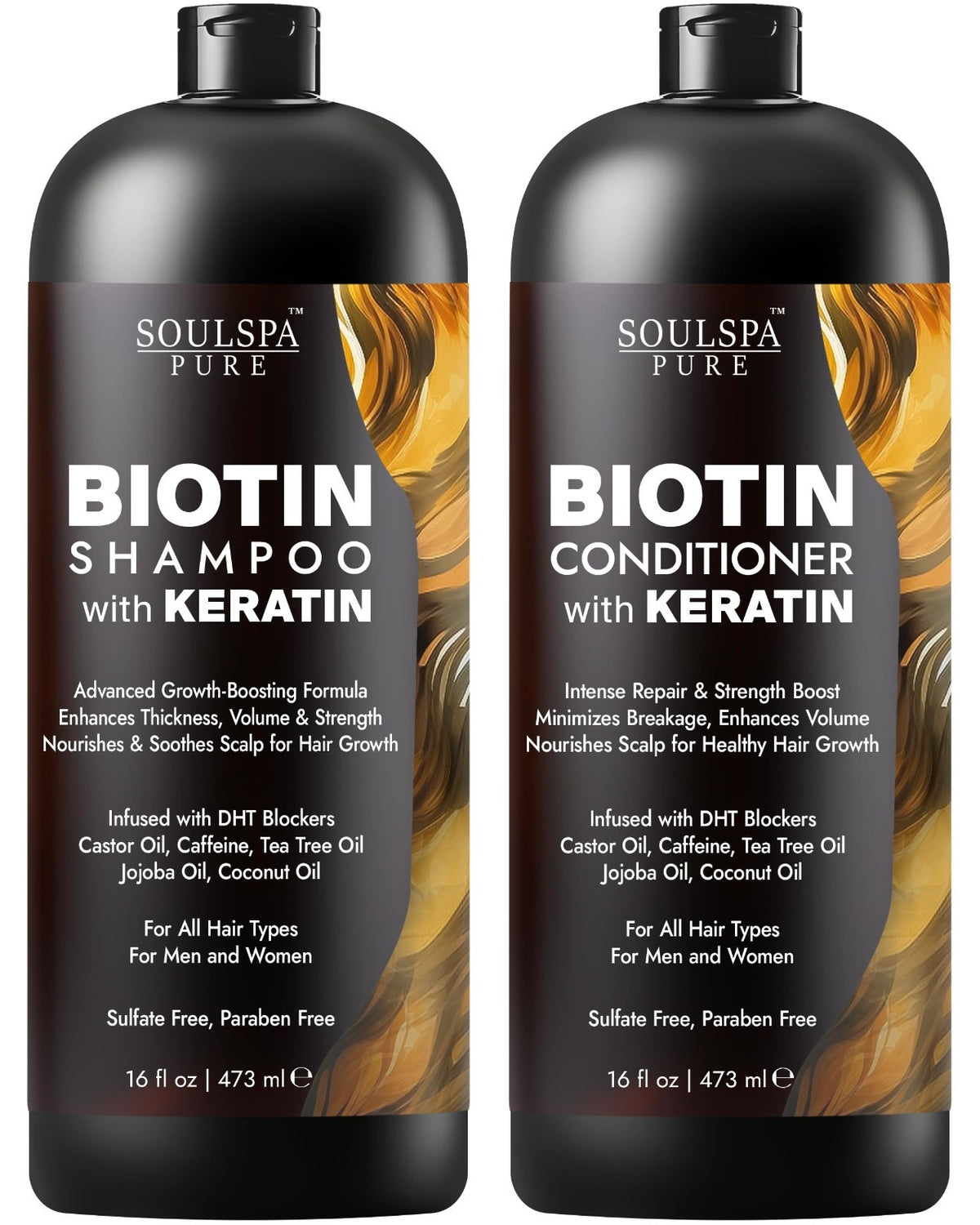 Biotin & Keratin Hair Growth Shampoo & Conditioner Set - Sulfate-Free 16 fl oz