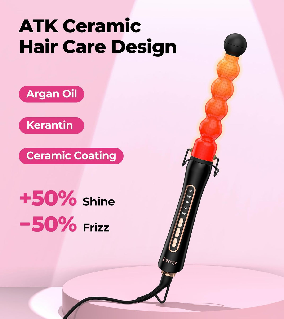Bubble Curling Wand 32mm for Long Hair - Ceramic Coated Salon Styling Tool