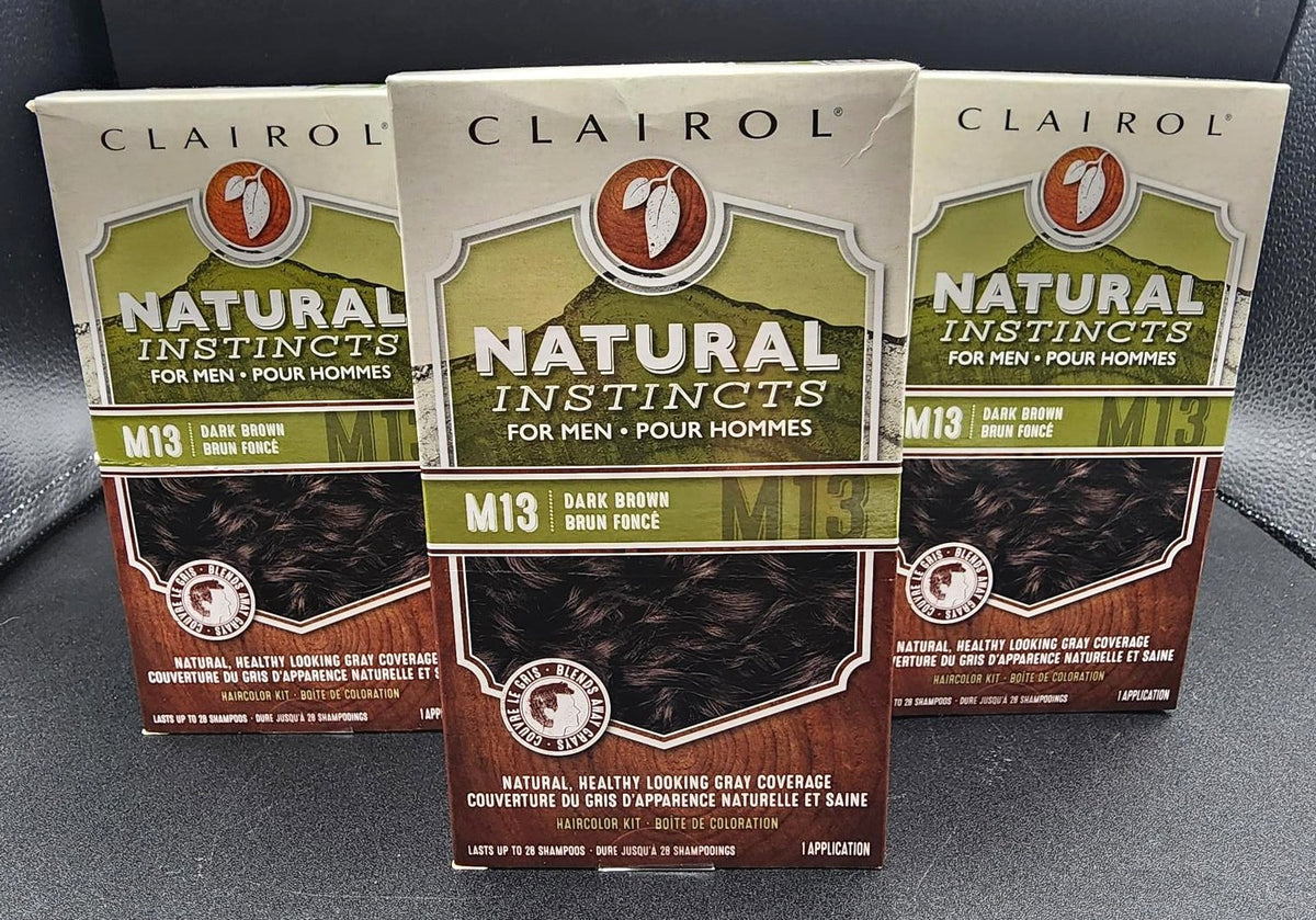 Men's Hair Color Dye Kit Dark Brown M13, Natural Instincts, 3 Pack