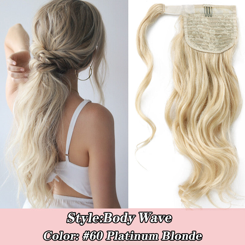 100% Human Hair Ponytail Extensions Clip-In Wrap Around Hairpiece