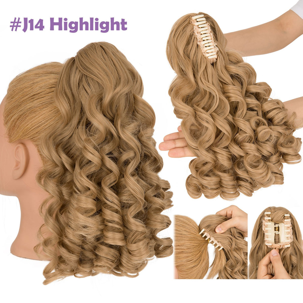 12in Thick Claw Clip-In Ponytail Hair Extensions Curly Wavy Natural Synthetic