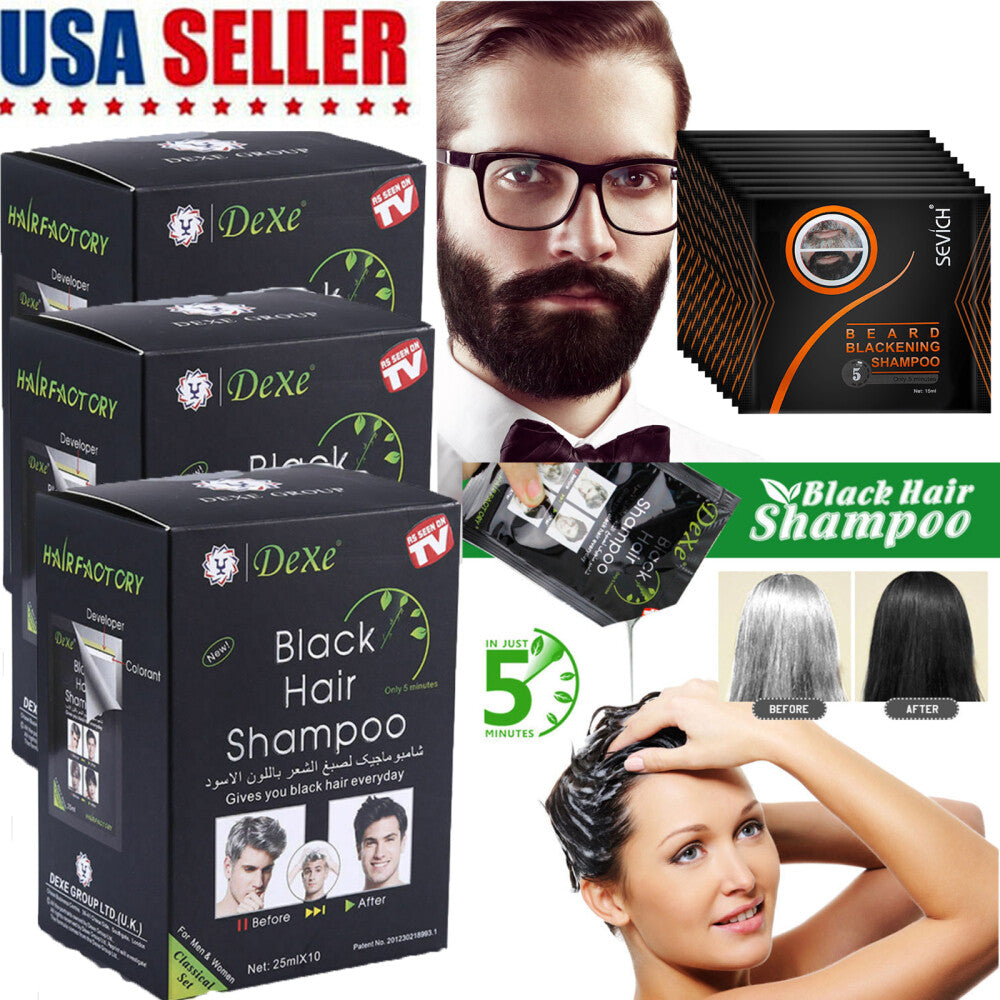 Black Hair Shampoo - Instant 5-Minute Hair Dye & Nourishing Treatment