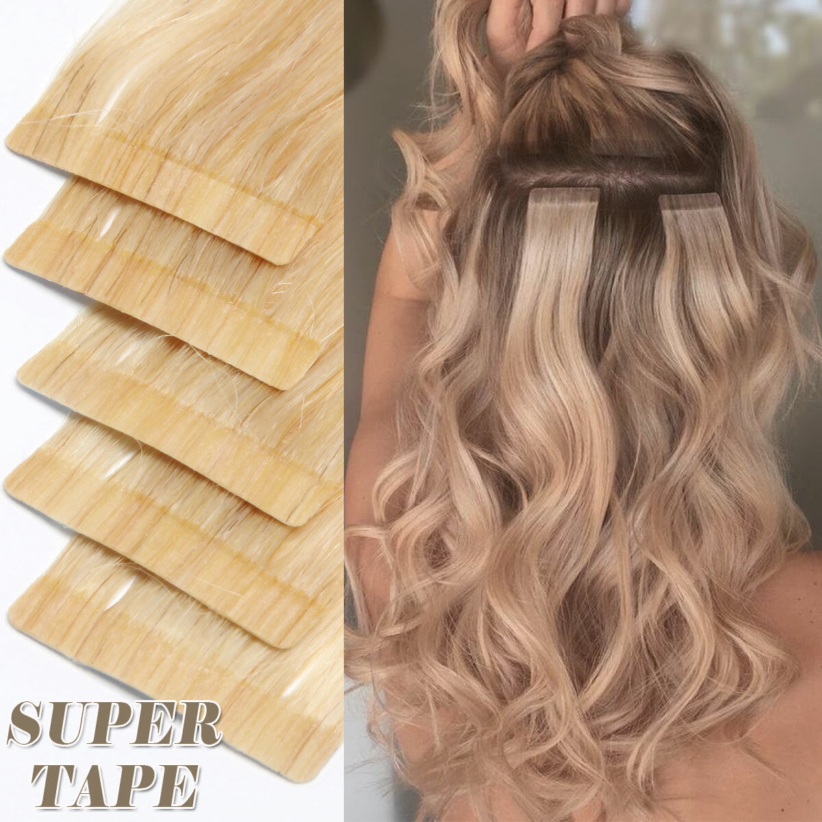 Russian Tape-In Human Hair Extensions - Thick Remy Hair, Multiple Colors & Lengths
