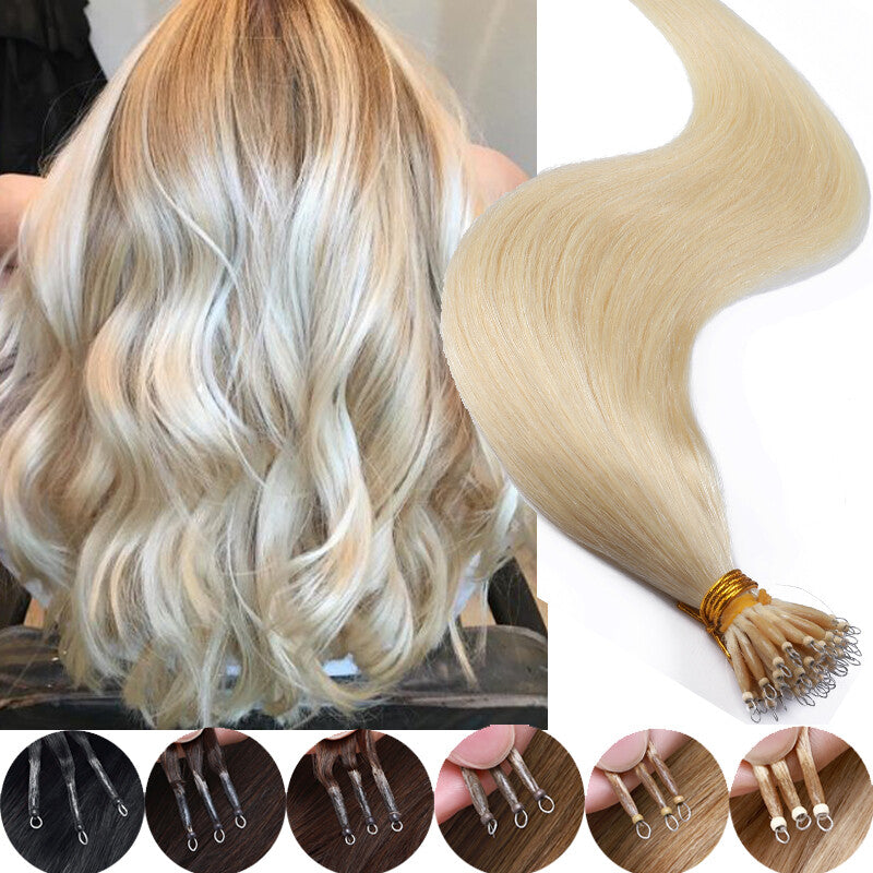 Remy Human Hair Extensions 18 Inch Thick Nano Ring Micro Tips Beads